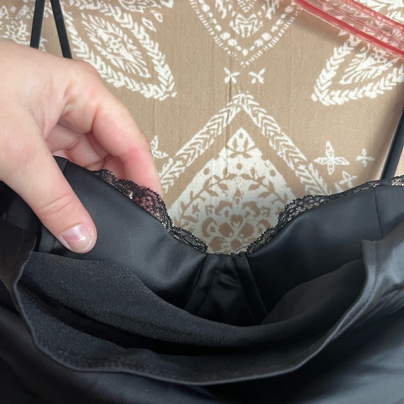 Oh Polly All For You Black Lace Trim Satin Mini Dress - Picture 5 of 10